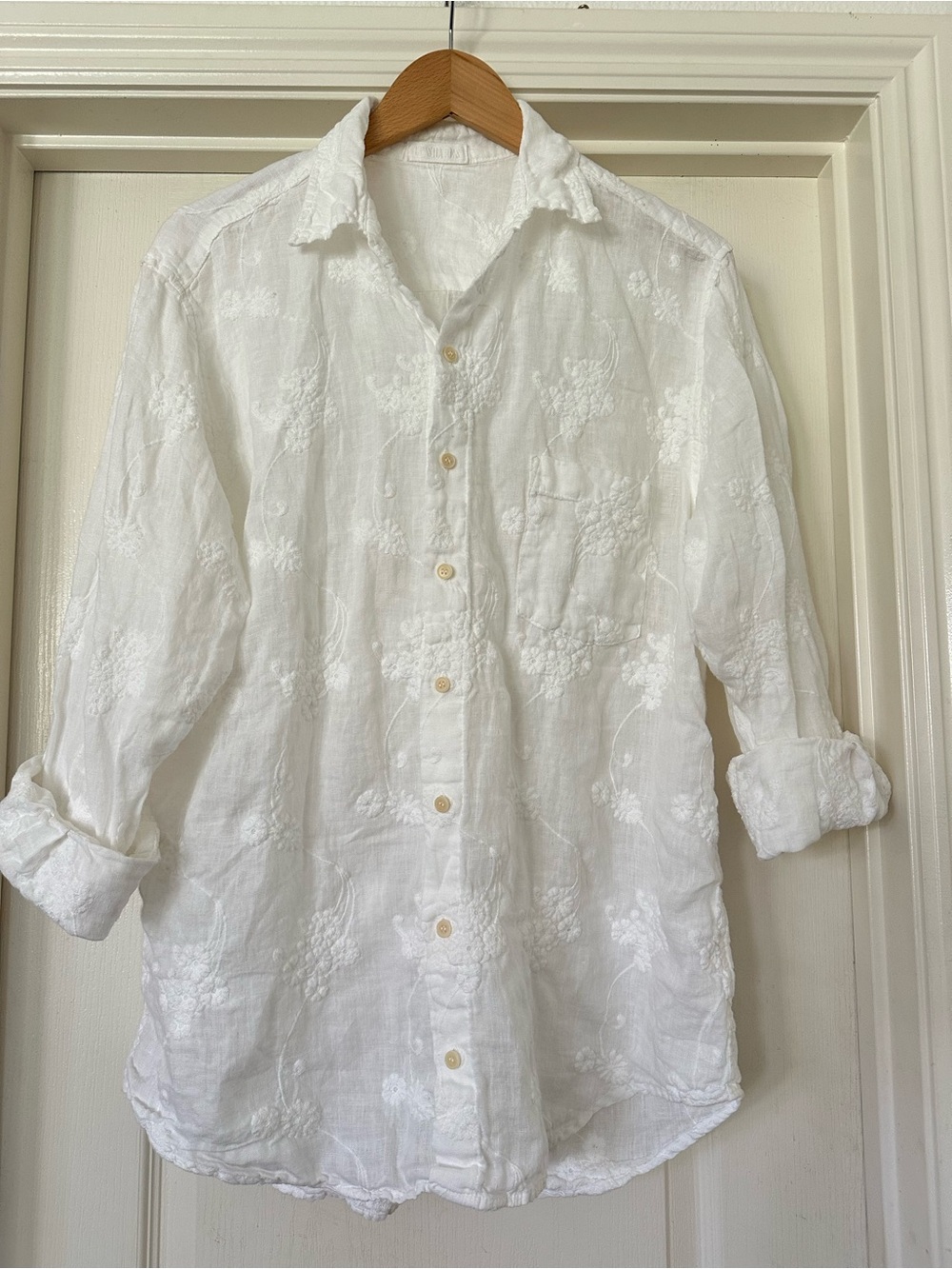 CP SHADES White Embroidered Linen Button-Up Tunic Shirt - Small